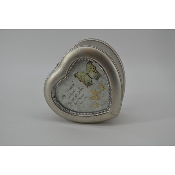 Carson Heart shaped jewelry box Silver Color Picture Frame Music Box My Friend - Picture 10 of 12